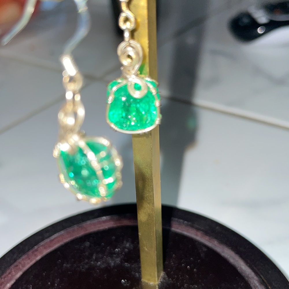 Silver Wire Wrapped Natural Emerald Set 😻 - Picture 5 of 7